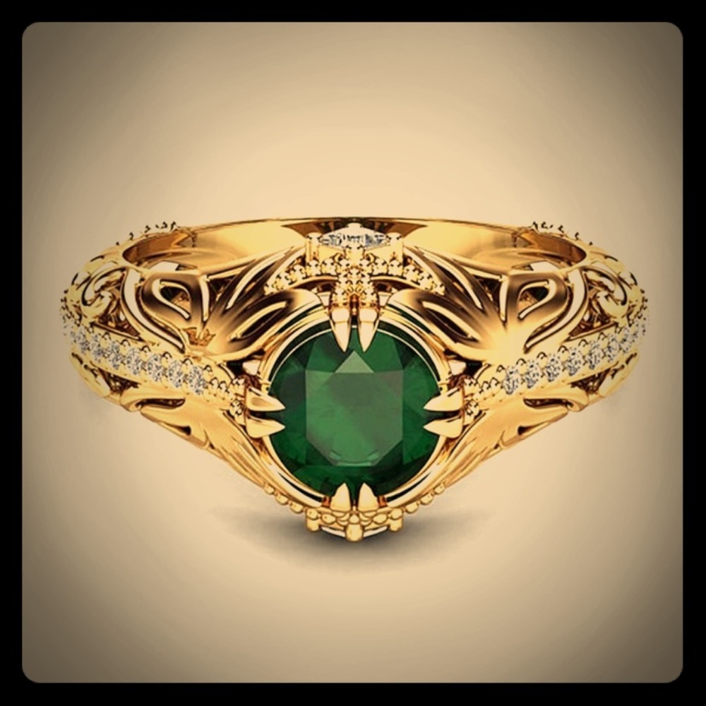 18k gold plated gilded natural gemstone ring